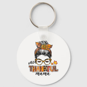 One Thankful Mama Messy Bun Fall Autumn Thanksgivi Key Ring