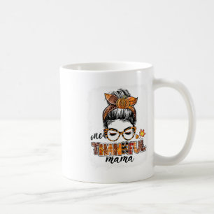 One Thankful Mama Messy Bun Fall Leaves Autumn Tha Coffee Mug