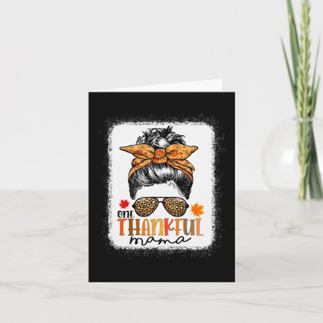 One Thankful Mama Messy Bun Leopard Mum Fall Thank Card (Front)
