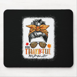 One Thankful Mama Messy Bun Leopard Mum Fall Thank Mouse Mat