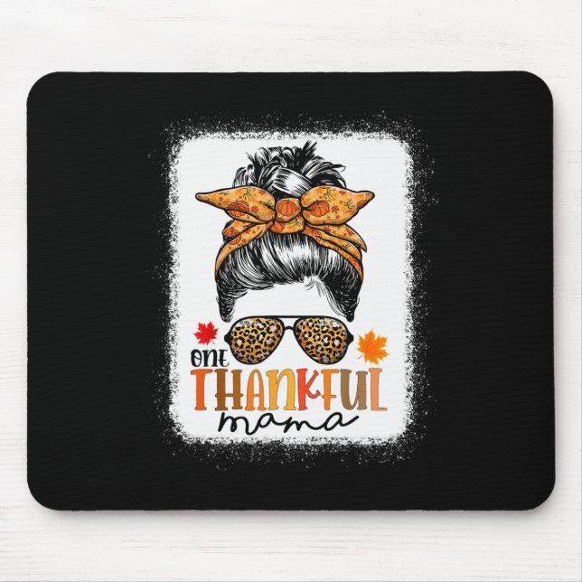 One Thankful Mama Messy Bun Leopard Mum Fall Thank Mouse Mat (Front)