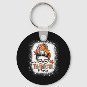 One Thankful Mama Messy Bun Mom Fall Autumn Thanks Key Ring
