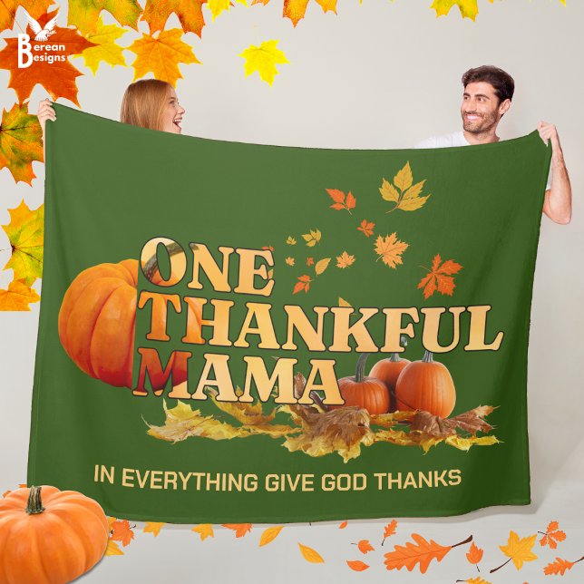 ONE THANKFUL MAMA MOM Christian Thanksgiving Fleece Blanket (Cozy ONE THANKFUL MAMA Thanksgiving Fall Blanket with CUSTOMIZABLE Christian quote. Great mom gift.)