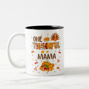 One Thankful Mama Mom Life Fall Vibes Thanksgiving Two-Tone Coffee Mug