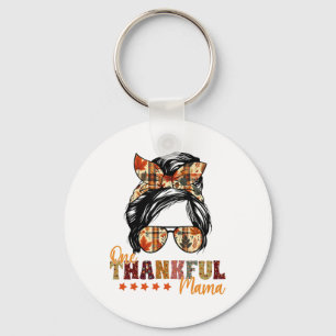 One Thankful Mama Thanksgiving Messy Bun Autumn Fa Key Ring