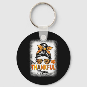 One Thankful Mama Thanksgiving Women Messy Bun Ble Key Ring