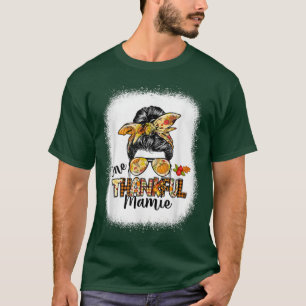 One Thankful Mamie Messy Bun Women Fall Thanksgivi T-Shirt