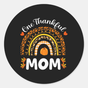 One Thankful Mom Thanksgiving Rainbow Fall Leopard Classic Round Sticker