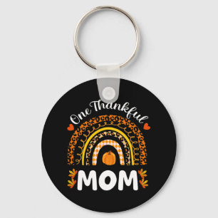 One Thankful Mom Thanksgiving Rainbow Fall Leopard Key Ring