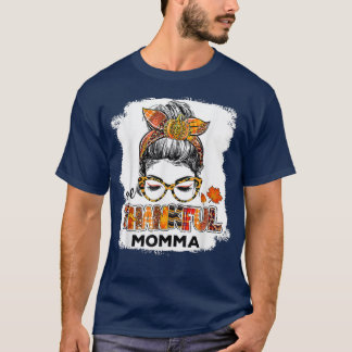 One Thankful Momma Fall Costume Leaves Autumn Than T-Shirt