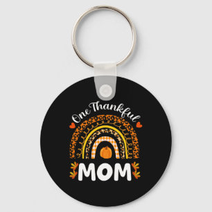 One Thankful Mum Thanksgiving Rainbow Fall Leopard Key Ring