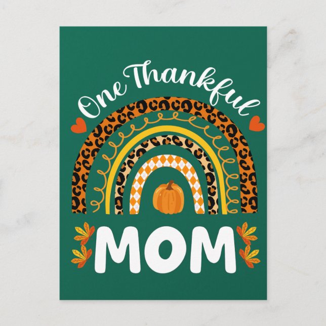 One Thankful Mum Thanksgiving Rainbow Fall Leopard Postcard (Front)