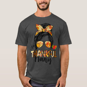 One Thankful Nany Messy Bun Women Fall Autumn Than T-Shirt