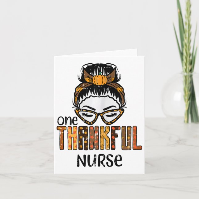 One Thankful Nurse Leopard Bun Thanksgiving Fall S Card (Front)