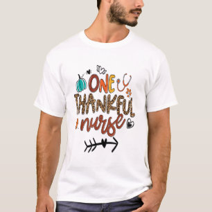 One Thankful Nurse Leopard Pumpkin Fall Thanksgivi T-Shirt