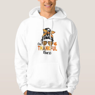 One Thankful Nurse Thanksgiving Women Messy Bun Le Hoodie