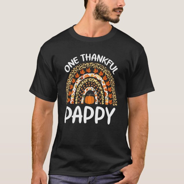 One Thankful Pappy Thanksgiving Rainbow Leopard Fa T-Shirt (Front)