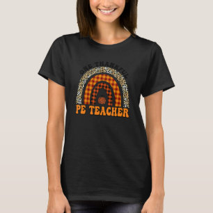 One Thankful PE Teacher Rainbow Leopard Groovy Tea T-Shirt