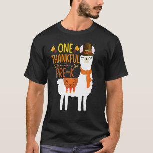 One Thankful pre k Teacher Llama Thanksgiving Fami T-Shirt
