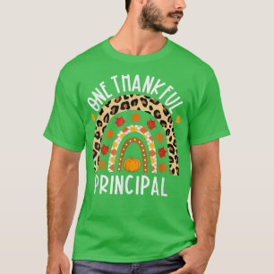 One Thankful Principal Leopard Rainbow Thanksgivin T-Shirt