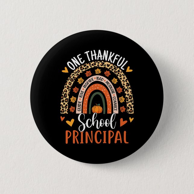 One Thankful School Principal Thanksgiving Rainbow 6 Cm Round Badge (Front)