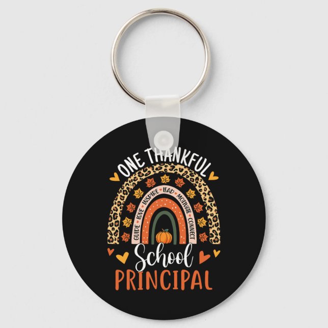One Thankful School Principal Thanksgiving Rainbow Key Ring (Front)