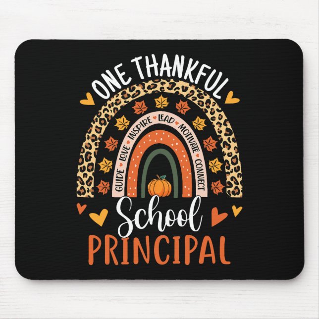 One Thankful School Principal Thanksgiving Rainbow Mouse Mat (Front)