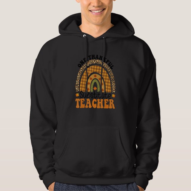 One Thankful Substitute Teacher Groovy Thanksgivin Hoodie (Front)