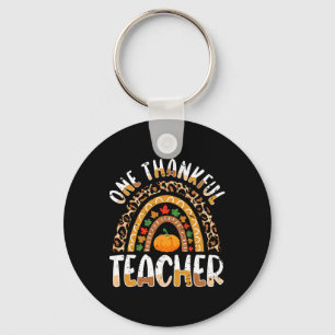 One Thankful Teacher Cute Thanksgiving Rainbow Leo Key Ring