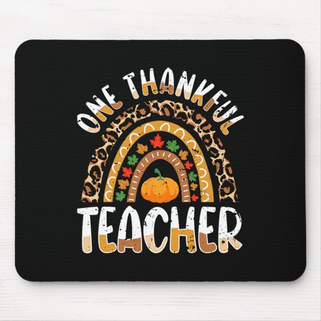 One Thankful Teacher Cute Thanksgiving Rainbow Leo Mouse Mat (Front)