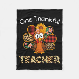 One Thankful Teacher Funny Cute Turkey Thanksgivin Fleece Blanket