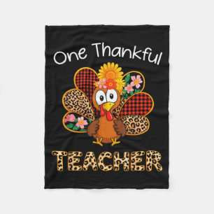 One Thankful Teacher Funny Cute Turkey Thanksgivin Fleece Blanket