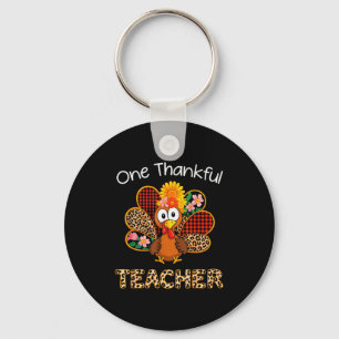 One Thankful Teacher Funny Cute Turkey Thanksgivin Key Ring