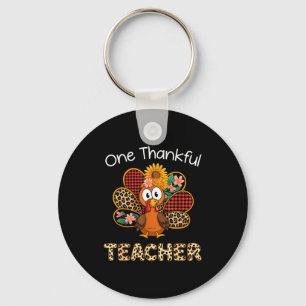 One Thankful Teacher Funny Cute Turkey Thanksgivin Key Ring