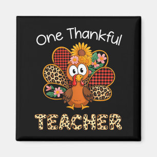 One Thankful Teacher Funny Cute Turkey Thanksgivin Magnet