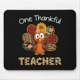 One Thankful Teacher Funny Cute Turkey Thanksgivin Mouse Mat