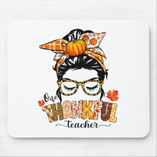 One Thankful Teacher Funny Messy Bun Fall Thanksgi Mouse Mat