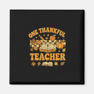 One Thankful Teacher Groovy Book Pumpkin Fall Than Magnet