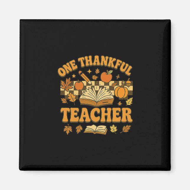One Thankful Teacher Groovy Book Pumpkin Fall Than Magnet (Front)