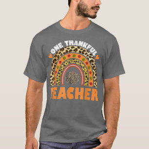 One Thankful Teacher Leopard Rainbow Pumpkin Thank T-Shirt