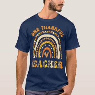 One Thankful Teacher Leopard Rainbow Thanksgiving T-Shirt