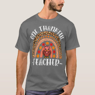 One Thankful Teacher Leopard Rainbow Thanksgiving T-Shirt