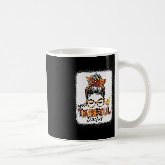One Thankful Teacher Messy Bun Cute Fall Autumn Th Coffee Mug (Right)