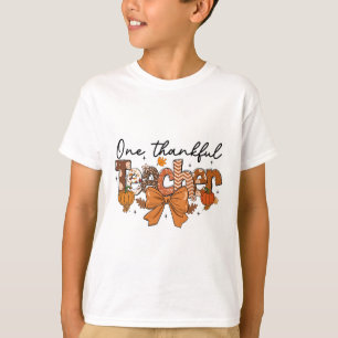 One Thankful Teacher Pumpkin Fall Coquette Bow Tha T-Shirt