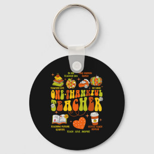 One Thankful Teacher Retro Groovy Teacher Thanksgi Key Ring