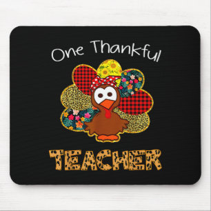 One Thankful Teacher Shirt Funny Cute Turkey Thank Mouse Mat
