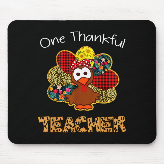 One Thankful Teacher Shirt Funny Cute Turkey Thank Mouse Mat (Front)