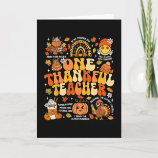 One Thankful Teacher Thanksgiving Groovy Fall Autu Card