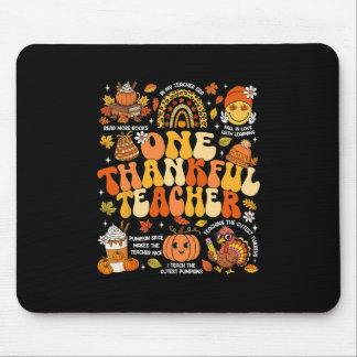 One Thankful Teacher Thanksgiving Groovy Fall Autu Mouse Mat