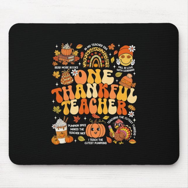 One Thankful Teacher Thanksgiving Groovy Fall Autu Mouse Mat (Front)